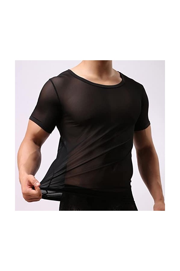 SARGE Maillot de Corps Transparent Transparent Chemise sans Manches Mesh Respirant Musculation Gilet de Fitness Hommes Single