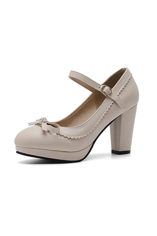 EXECAB Femmes Plate-Forme Talons épais Chaussures avec nœud Dames Bout Rond Mode Bride à la Cheville Robe Confort Pompes,Roug