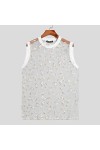 Hommes Débardeurs Mesh Patchwork Broderie O-col sans Manches Gilets de Mode Transparent Streetwear Hommes Tops S-5XL