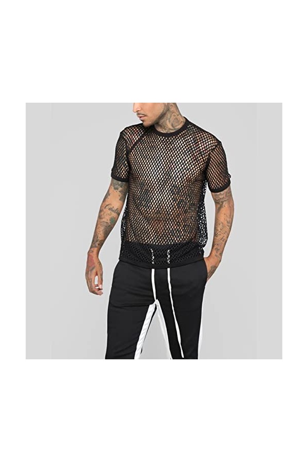 Hommes Transparent Mesh T Shirt Nouveau Voir à Travers Fishnet Manches Longues Muscle Undershirts Nightclub Party Perform Top