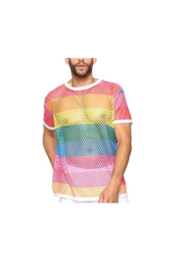 Hommes Transparent Mesh T Shirt Nouveau Voir à Travers Fishnet Manches Longues Muscle Undershirts Nightclub Party Perform Top