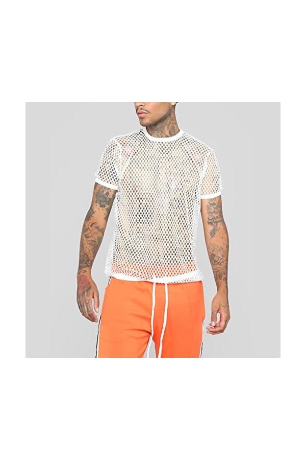 Hommes Transparent Mesh T Shirt Nouveau Voir à Travers Fishnet Manches Longues Muscle Undershirts Nightclub Party Perform Top