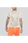 Hommes Transparent Mesh T Shirt Nouveau Voir à Travers Fishnet Manches Longues Muscle Undershirts Nightclub Party Perform Top