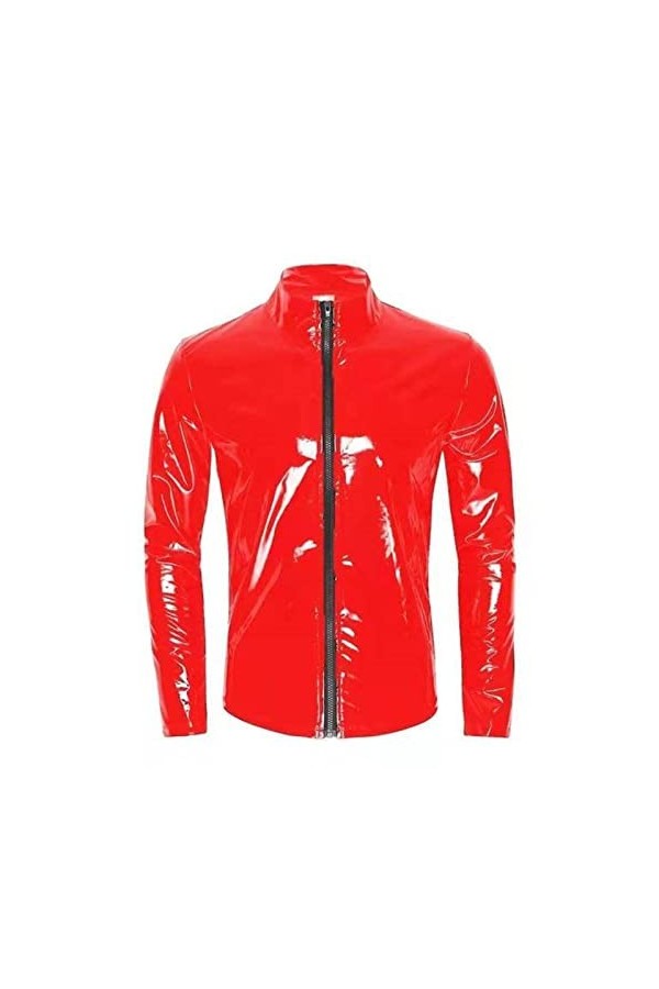 SARGE Plus Taille Hommes Chemise en Cuir Brillant Façonnage Gaine Latex Manteau décontracté Homme Brillant Métallisé Veste To
