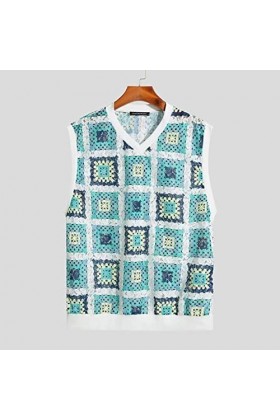 Hommes Débardeurs Impression V Col sans Manches Dentelle Up Voir à Travers Gilets Hommes Streetwear Mode Casual Tops S-5XL