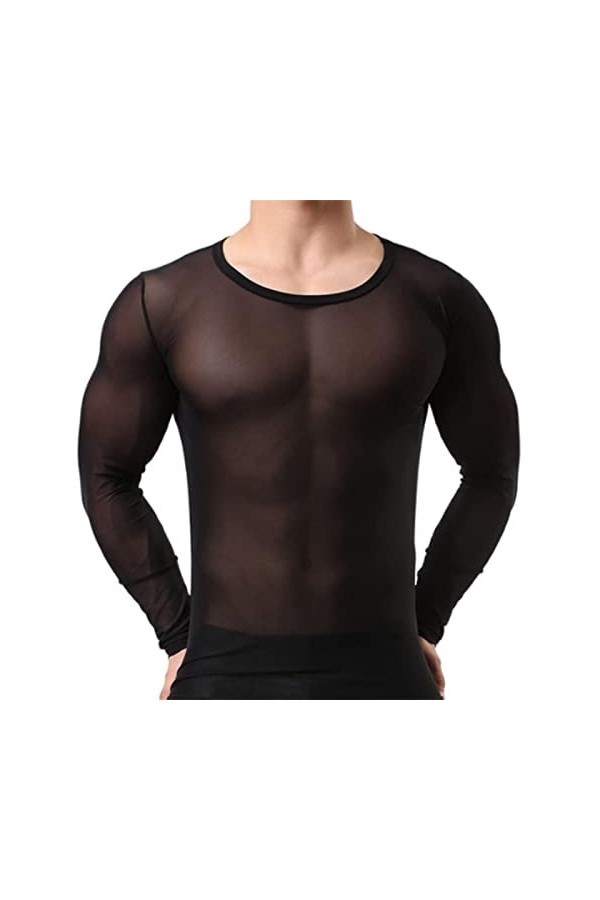 SARGE Chemise à Bas pour Hommes vêtements Chemise en Maille Transparente Transparente à Manches Longues T-Shirt Chemise Trans