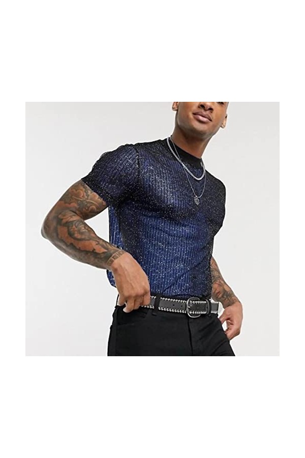 SARGE Été Nouvelle Grande Taille Hommes T-Shirt Maille Transparente Section Mince Mode boîte de Nuit fête Hommes Chemise Bas