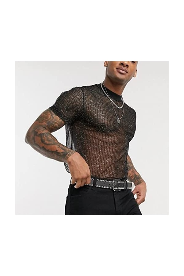 SARGE Été Nouvelle Grande Taille Hommes T-Shirt Maille Transparente Section Mince Mode boîte de Nuit fête Hommes Chemise Bas