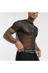 SARGE Été Nouvelle Grande Taille Hommes T-Shirt Maille Transparente Section Mince Mode boîte de Nuit fête Hommes Chemise Bas
