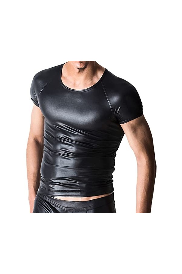 AIEOE Hommes Sexy Boxer en Similicuir Ouvert Slip Taille Basse Respirant sous-Vêtement Erotique Zippé à l’Entrejambes XL