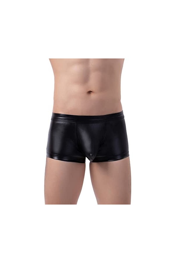 AIEOE Hommes Sexy Boxer en Similicuir Ouvert Slip Taille Basse Respirant sous-Vêtement Erotique Zippé à l’Entrejambes XL