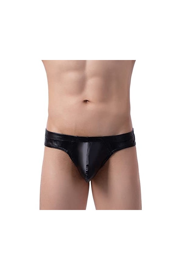 AIEOE Hommes Sexy Boxer en Similicuir Ouvert Slip Taille Basse Respirant sous-Vêtement Erotique Zippé à l’Entrejambes XL