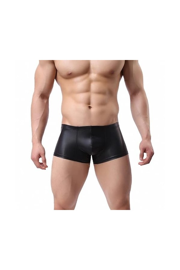 JFAN Homme Sexy Boxer MéTallique Brillant Shorts Hommes éLastique Taille Basse Taille Sexy Boxer Briefs Noir,L 
