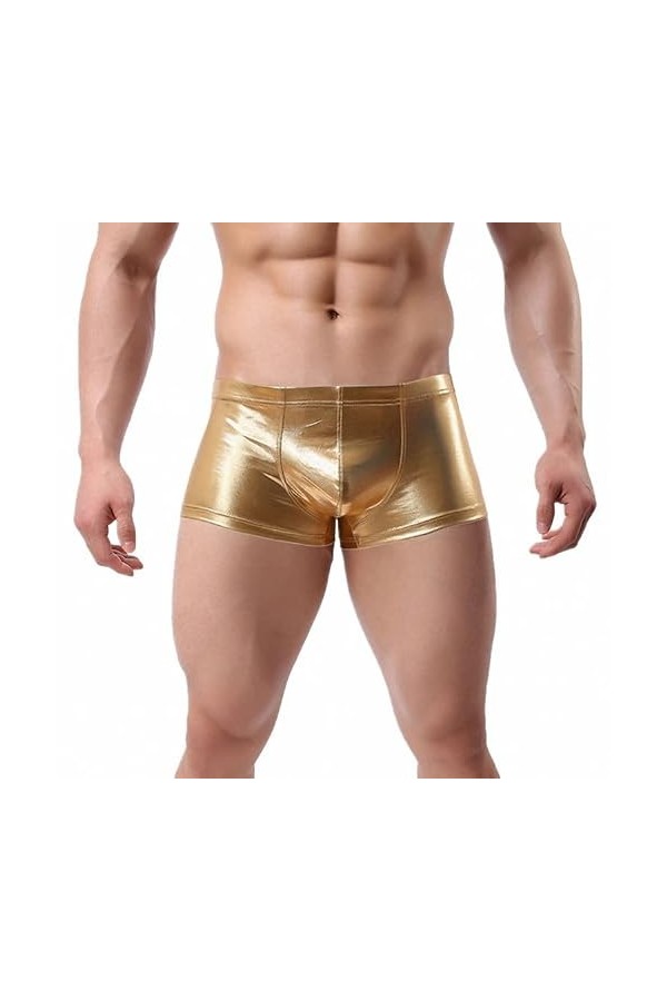 JFAN Homme Sexy Boxer MéTallique Brillant Shorts Hommes éLastique Taille Basse Taille Sexy Boxer Briefs Noir,L 