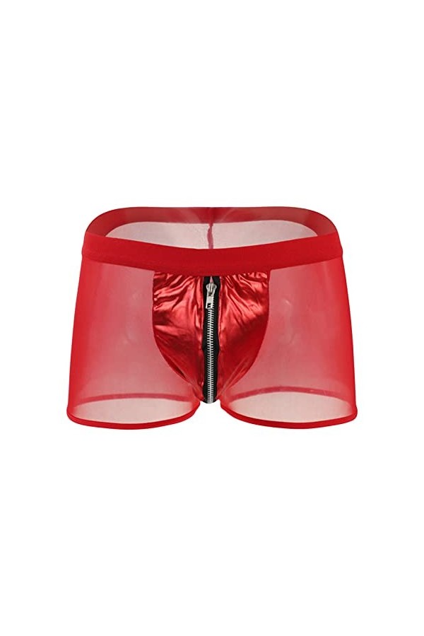 DGKaxiyaHM Boxer en Maille Transparente pour Hommes sous-vêtement en Cuir Transparent à Taille Moyenne avec Poche zippée Boxe