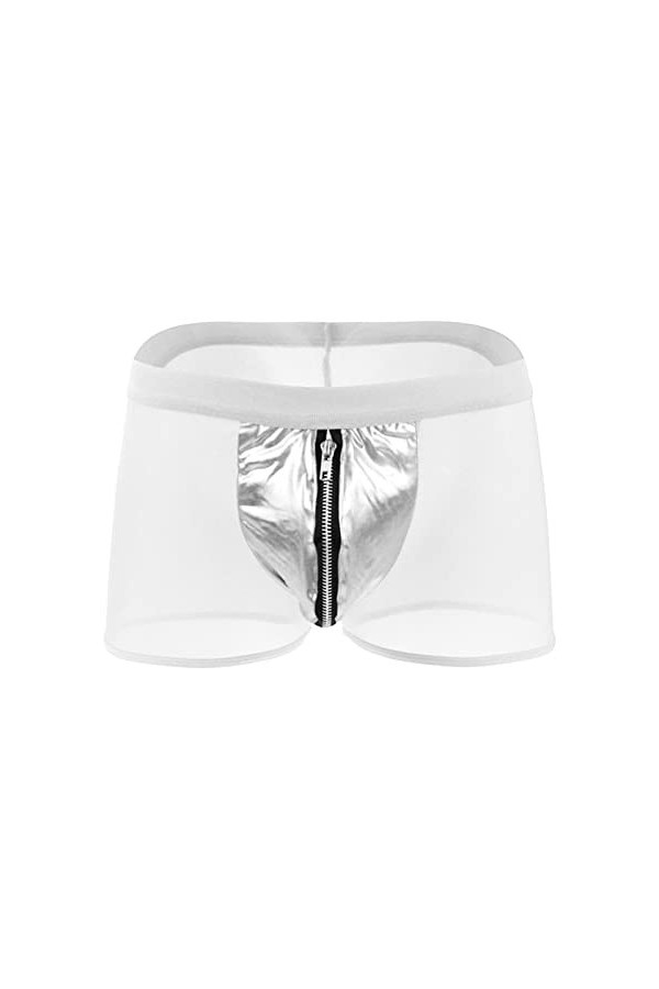 DGKaxiyaHM Boxer en Maille Transparente pour Hommes sous-vêtement en Cuir Transparent à Taille Moyenne avec Poche zippée Boxe