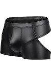 Générique sous-vêtements en Similicuir pour Hommes Boxer Sexy à Taille Basse et Creux Pantalon Court Convexe en U en Cuir Ver