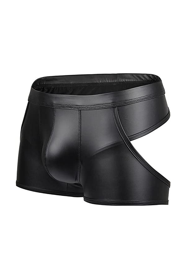 Générique sous-vêtements en Similicuir pour Hommes Boxer Sexy à Taille Basse et Creux Pantalon Court Convexe en U en Cuir Ver