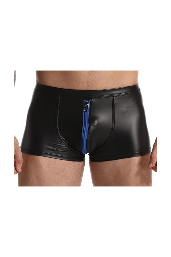 Cave Hero Short en latex avec fermeture éclair à lavant – Effet mouillé avec fermeture éclair, Noir/bleu., XL
