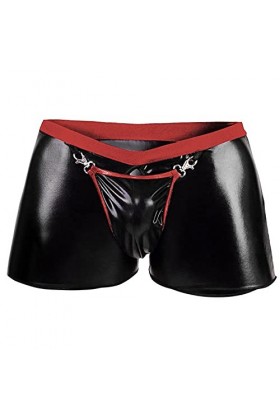 MIYUE 1PC Boxer Cuir Homme Sexy Mini Short Court Caleçon Boxer en Vinyle - Lingerie Sexy Homme Latex avec Poche Bombée Taille