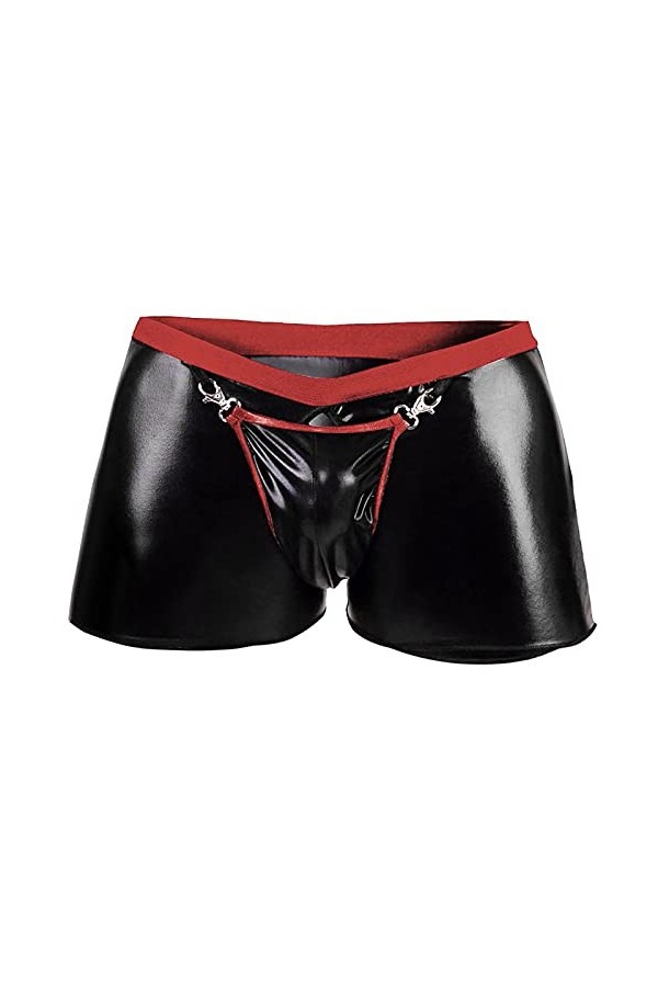 MIYUE 1PC Boxer Cuir Homme Sexy Mini Short Court Caleçon Boxer en Vinyle - Lingerie Sexy Homme Latex avec Poche Bombée Taille
