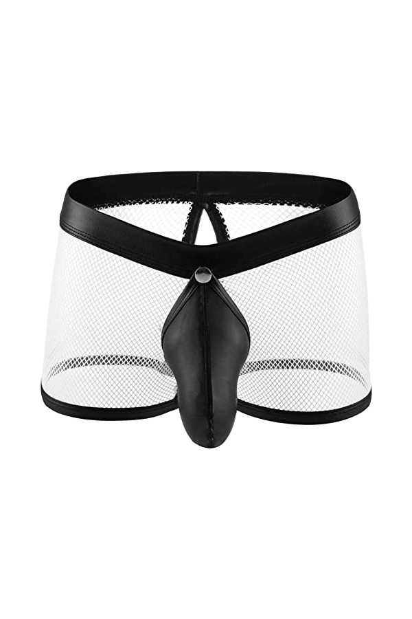 DGKaxiyaHM Boxer Transparent pour Hommes sous-vêtement évidé en Maille avec Pochette Amovible Clubwear de Lingerie en Cuir à 