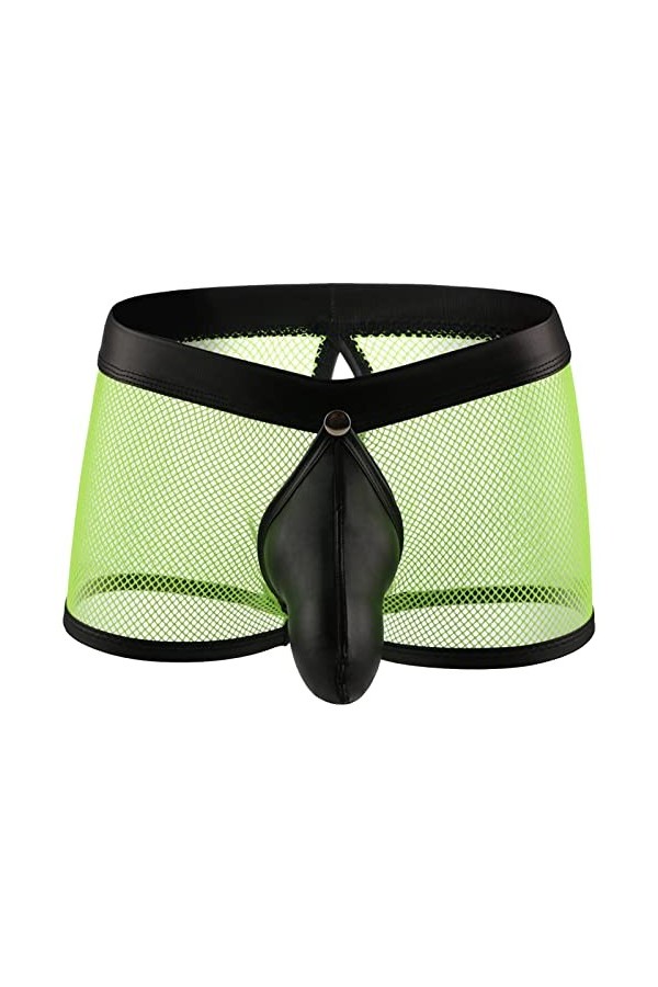 DGKaxiyaHM Boxer Transparent pour Hommes sous-vêtement évidé en Maille avec Pochette Amovible Clubwear de Lingerie en Cuir à