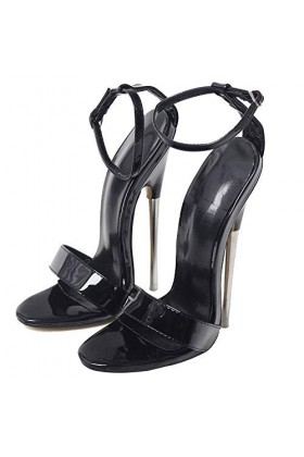 TIKENBST Talon Aiguille Talons Hauts Talons Aiguilles 18CM Sandales à Talons Hauts en Métal Noir,Black-43