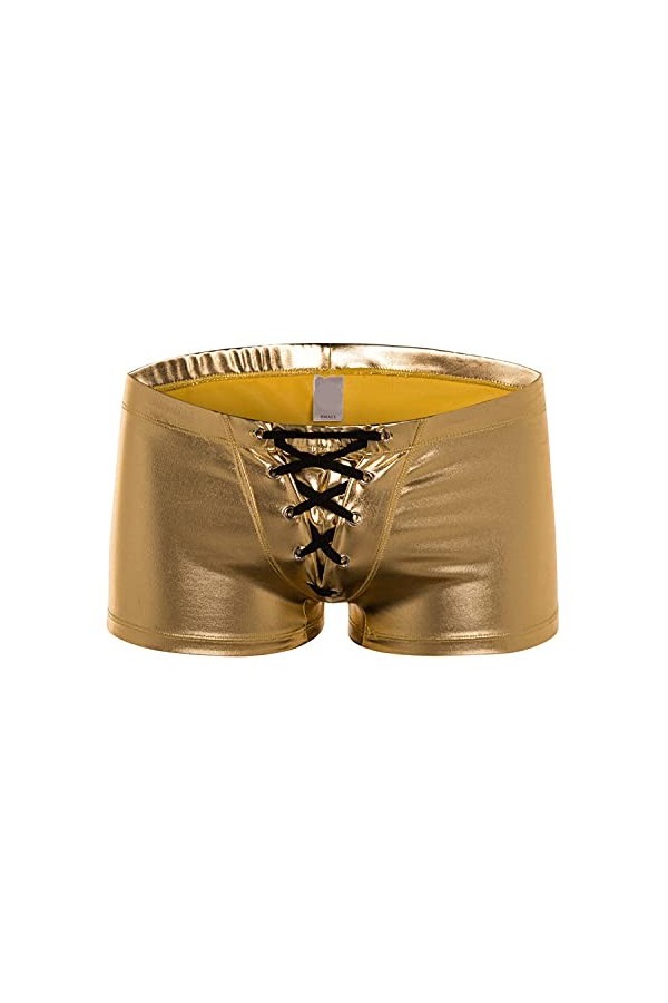 Générique sous-vêtements Boxer Sexy pour Hommes Caleçon en Cuir Verni métallisé Brillant Costume de Performance Jockstrap Clu