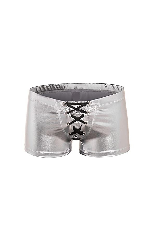 Générique sous-vêtements Boxer Sexy pour Hommes Caleçon en Cuir Verni métallisé Brillant Costume de Performance Jockstrap Clu