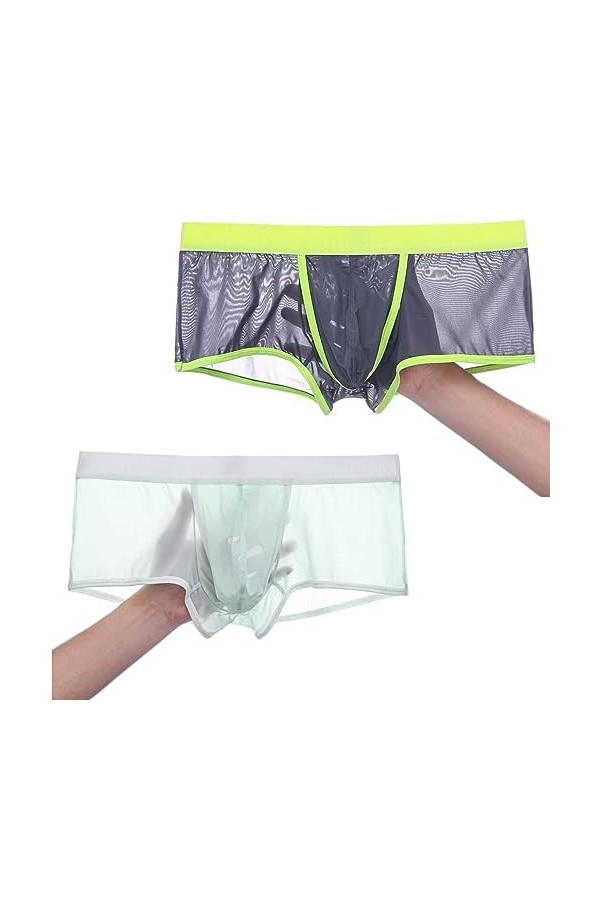 BIATWOWR Boxer transparent pour homme avec large bande en micro maille transparente - Sous-vêtement sexy ouvert sur le devant