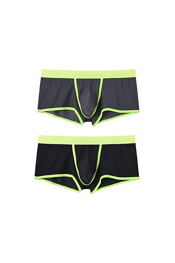 BIATWOWR Boxer transparent pour homme avec large bande en micro maille transparente - Sous-vêtement sexy ouvert sur le devant