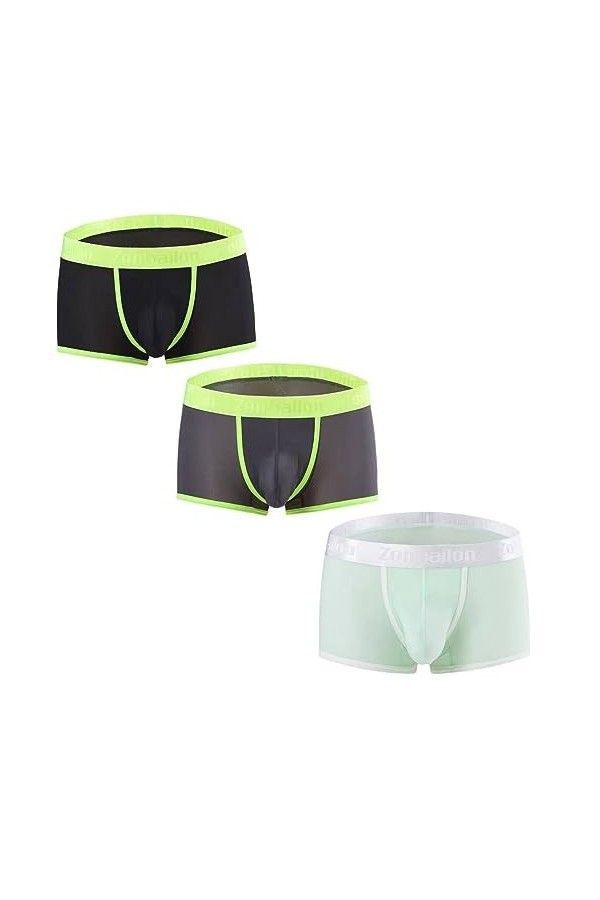 BIATWOWR Boxer transparent pour homme avec large bande en micro maille transparente - Sous-vêtement sexy ouvert sur le devant