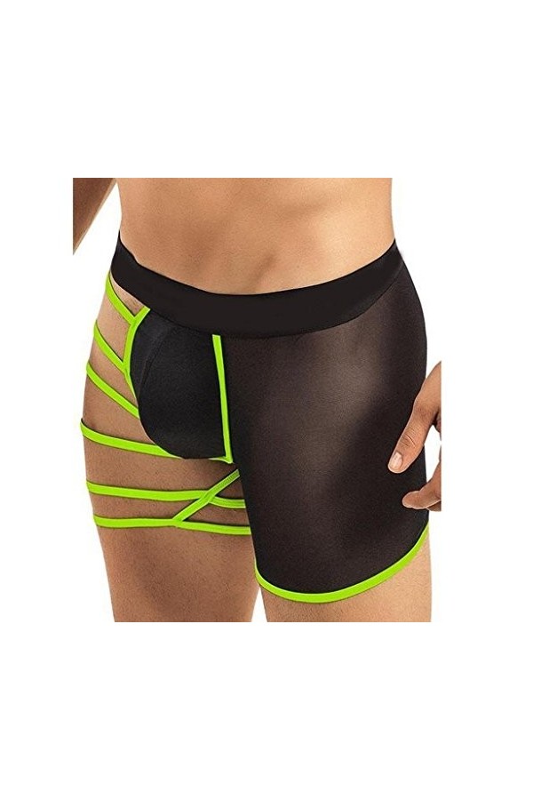 Acizi Sous-vêtements sexy pour homme avec poche élastique et creux sur un côté - Vert - Taille Unique