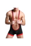 Homme Sexy Maille Une pièce Bretelles Jockstrap athlétique Body Boxer Lutte Singlet Combinaison Bikini Slips Noir,S 