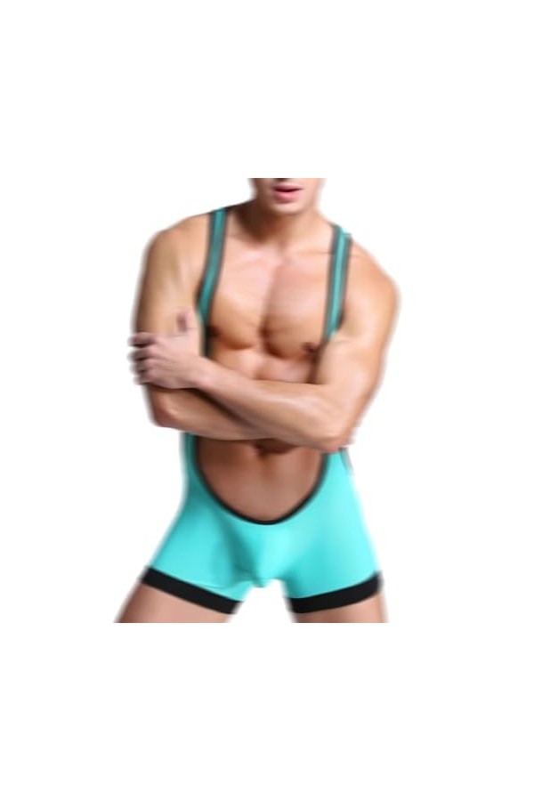 Homme Sexy Maille Une pièce Bretelles Jockstrap athlétique Body Boxer Lutte Singlet Combinaison Bikini Slips Noir,S