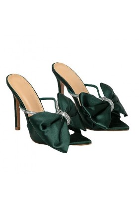 WOkismD 11CM/4.33IN Bout Pointu Arc Strass Sexy Sandales Décontractées Grande Taille Stiletto Femme Talons Hauts,Vert,42 EU