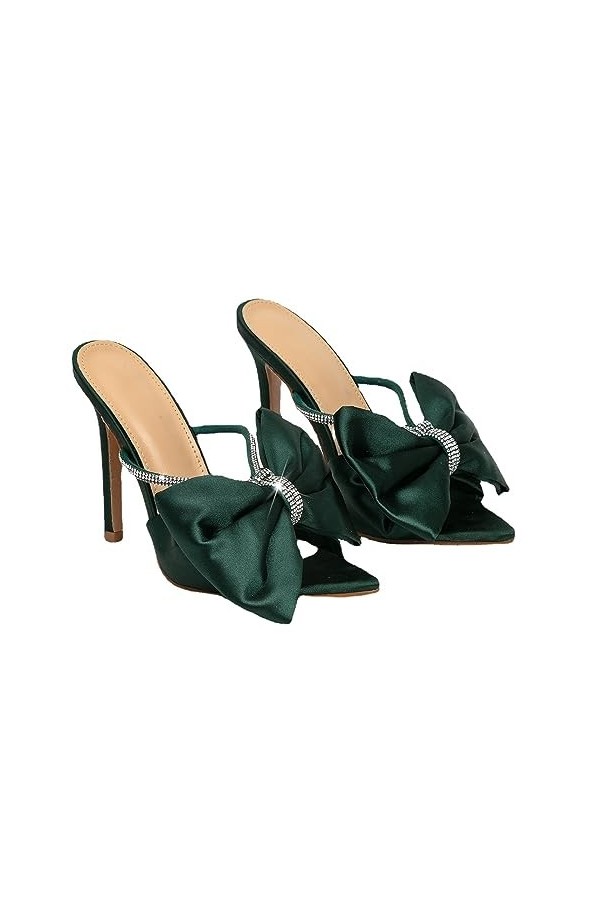 WOkismD 11CM/4.33IN Bout Pointu Arc Strass Sexy Sandales Décontractées Grande Taille Stiletto Femme Talons Hauts,Vert,42 EU