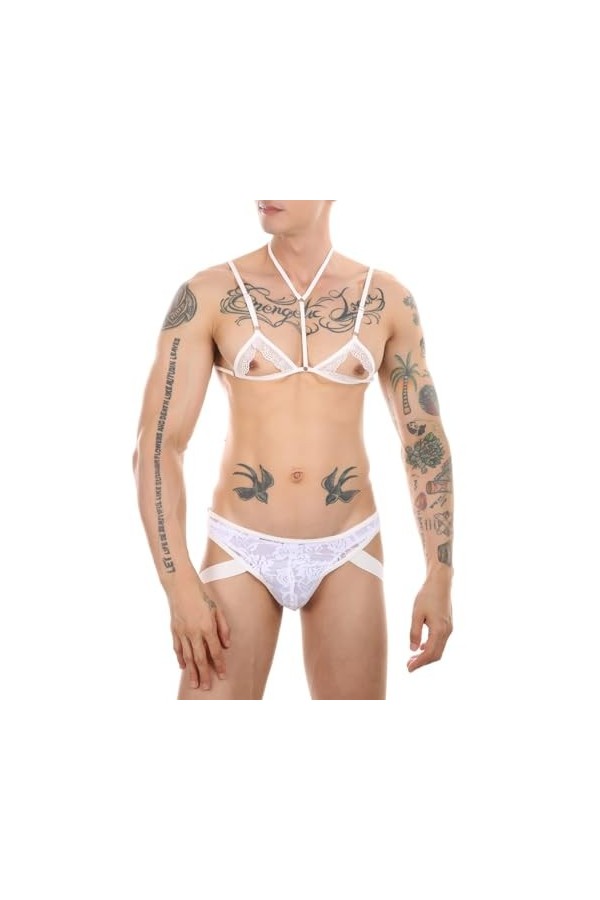 Générique sous-vêtements en Dentelle ajourée Soutien-Gorge Licou Gay Ensemble de sous-vêtements Sexy pour Hommes Mini Gilet C