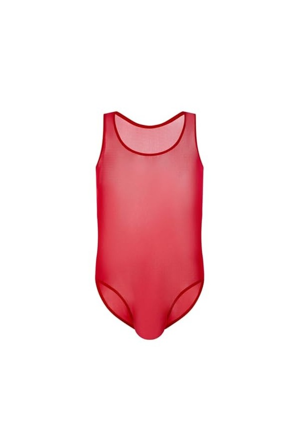Générique Combinaison en Maille pour Hommes sous-vêtements Sexy Gilet Une pièce Solide Perspective Body Ultra Fin Extensible 