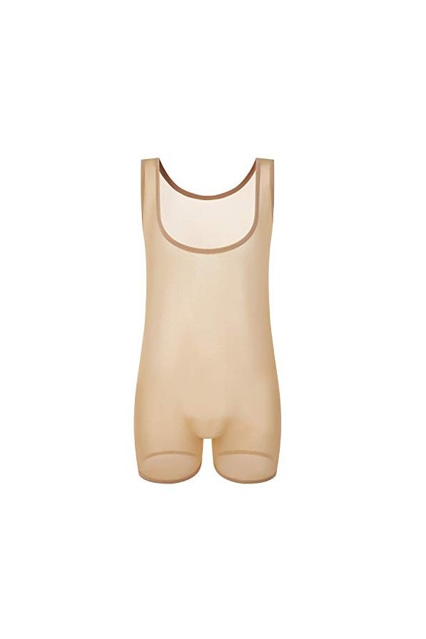 sous-vêtements érotiques pour Hommes Maille Extensible Transparent Sexy Respirant Combinaison de Lutte Boxer Slip Kaki,M 