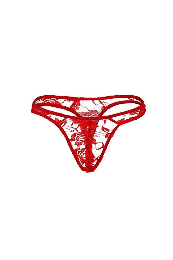 Générique String Transparent en Maille pour Hommes Lingerie pour Sissy Taille Basse sous-vêtement Transparent G Rouge,M 