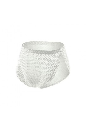 WSZJLN sous-vêtements Sexy en résille pour Hommes, Boxer Fendu sur Le côté, caleçon en Maille, Short Creux, culotte-blanc-3XL