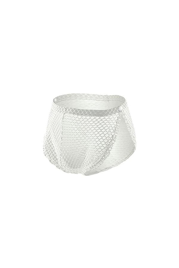 WSZJLN sous-vêtements Sexy en résille pour Hommes, Boxer Fendu sur Le côté, caleçon en Maille, Short Creux, culotte-blanc-3XL