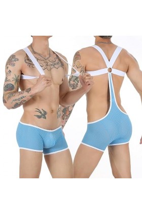WSZJLN Boxer Sexy en Maille ajourée pour Homme, Combinaison avec Sangle élastique, Collant, Lingerie, Costume pour Adulte, Bl