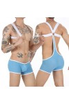 WSZJLN Boxer Sexy en Maille ajourée pour Homme, Combinaison avec Sangle élastique, Collant, Lingerie, Costume pour Adulte, Bl