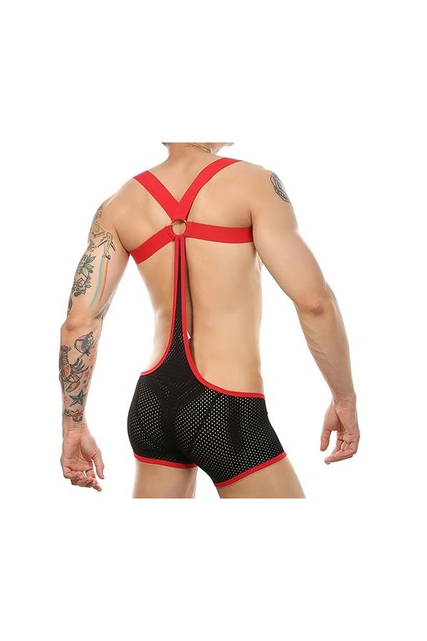 WSZJLN Boxer Sexy en Maille ajourée pour Homme, Combinaison avec Sangle élastique, Collant, Lingerie, Costume pour Adulte, Bl
