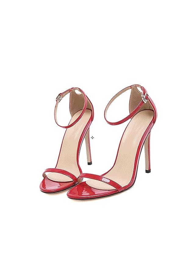 WOkismD 11CM/4.33IN Mesdames Bout Ouvert Talon Ouvert Robe Cheville Sangle Stiletto Talons Hauts Sandales,Rouge,43 EU