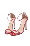 WOkismD 11CM/4.33IN Mesdames Bout Ouvert Talon Ouvert Robe Cheville Sangle Stiletto Talons Hauts Sandales,Rouge,43 EU