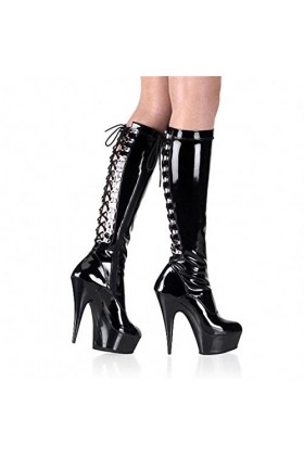 LEBE 15cm Talon Aiguille Talons Hauts Plate Forme de Mode Sexy Noir Bout Rond Bottes de Mode Talons Super Hauts-Black||38